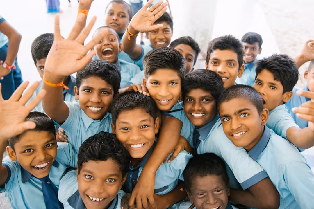 group of children taking picture
